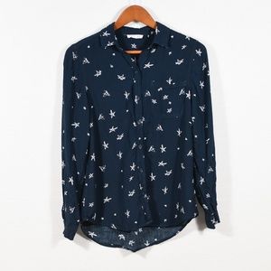 BeachLunchLounge Star Pattern Blue Button Up, Women's S